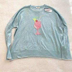Vineyard Vines cocktail intarsia crewneck sweater Caicos blue XL NWT